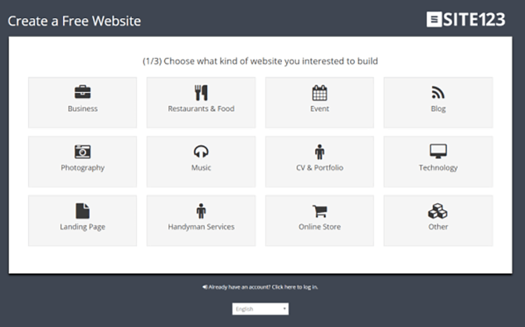 Site123 templates interface Site123 templates interface
